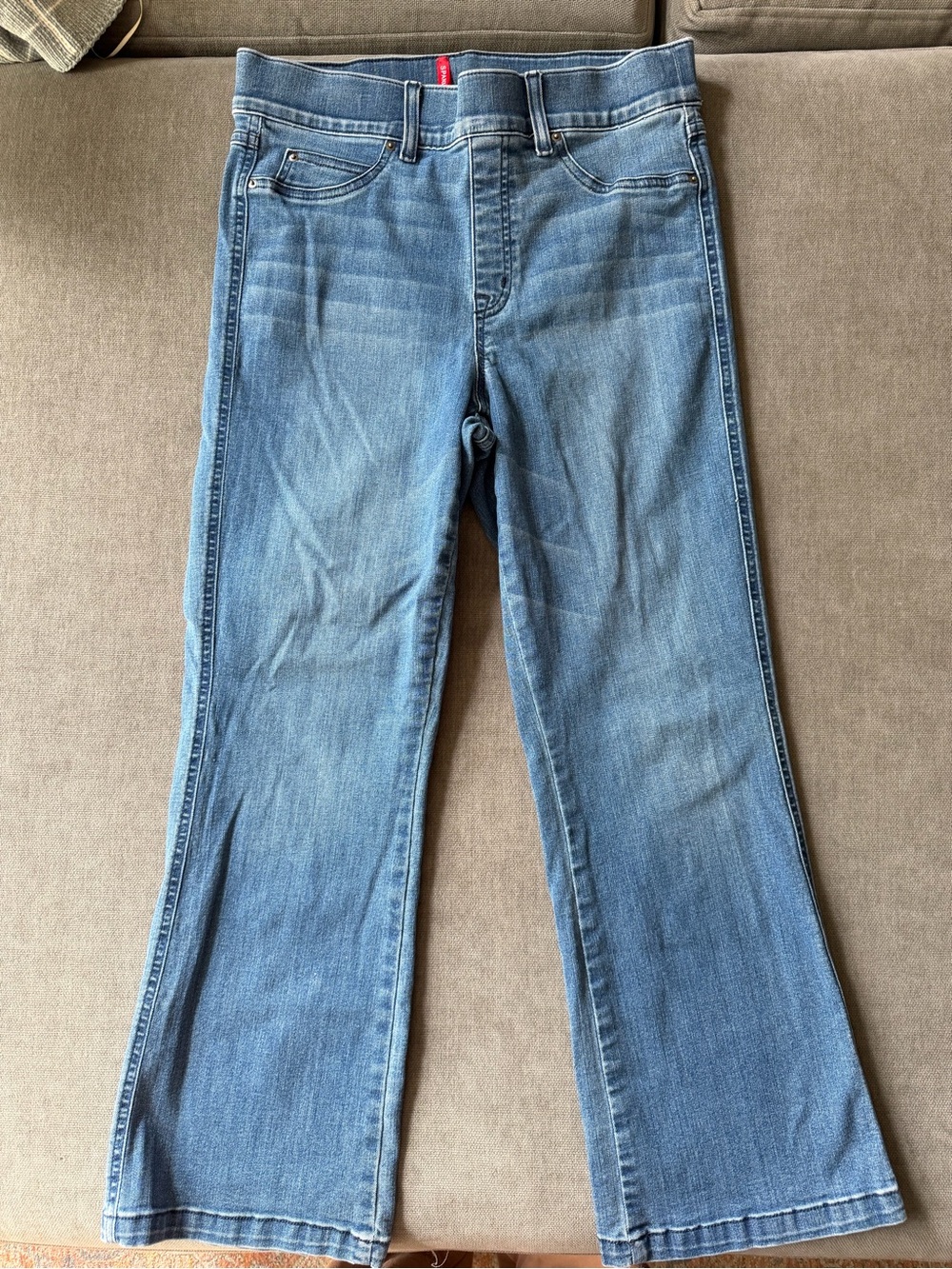 Spanx Womens Kick Flare Jeans Vintage Indigo Stretch Denim Sz L Comfy Casual